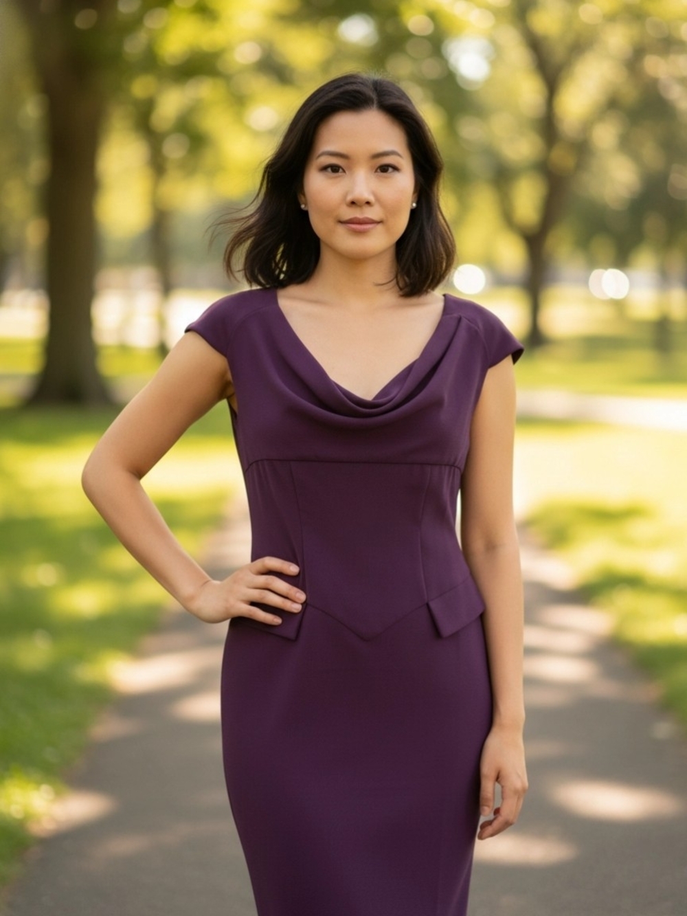 NWT Soft Drape Cowl Neckline Sheath Dress Lined In Plum Dress Size 2